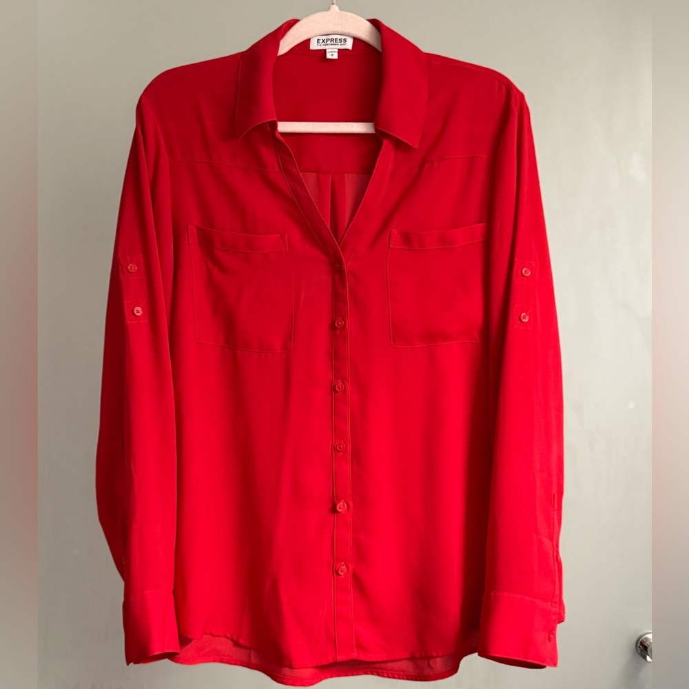 Express Red Button-Up Blouse